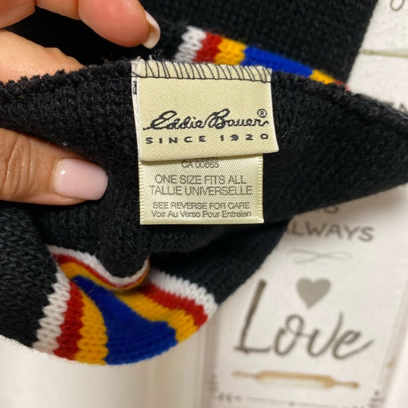Ebtek VTG Eddie Bauer Scarf One Size Fits Black  Striped - Picture 6 of 8
